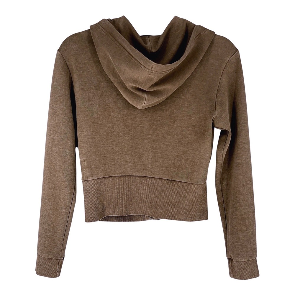 Vuori Halo Mini Full Zip Hoodie Sable Heather Brown Cropped Sweatshirt Womens - Picture 5 of 15